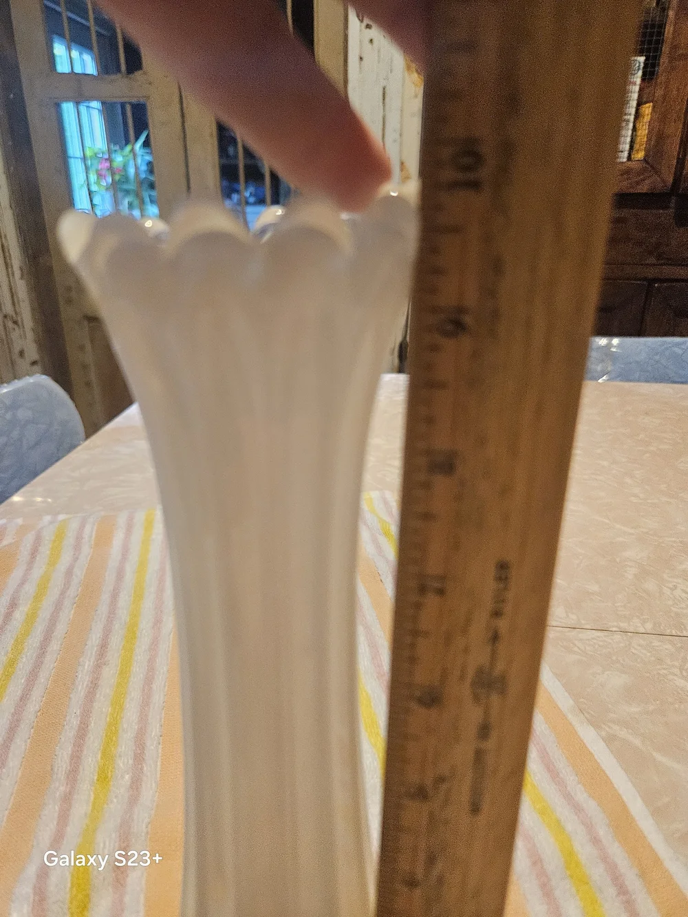Opalescent White Scalloped Bud Vases — Pair